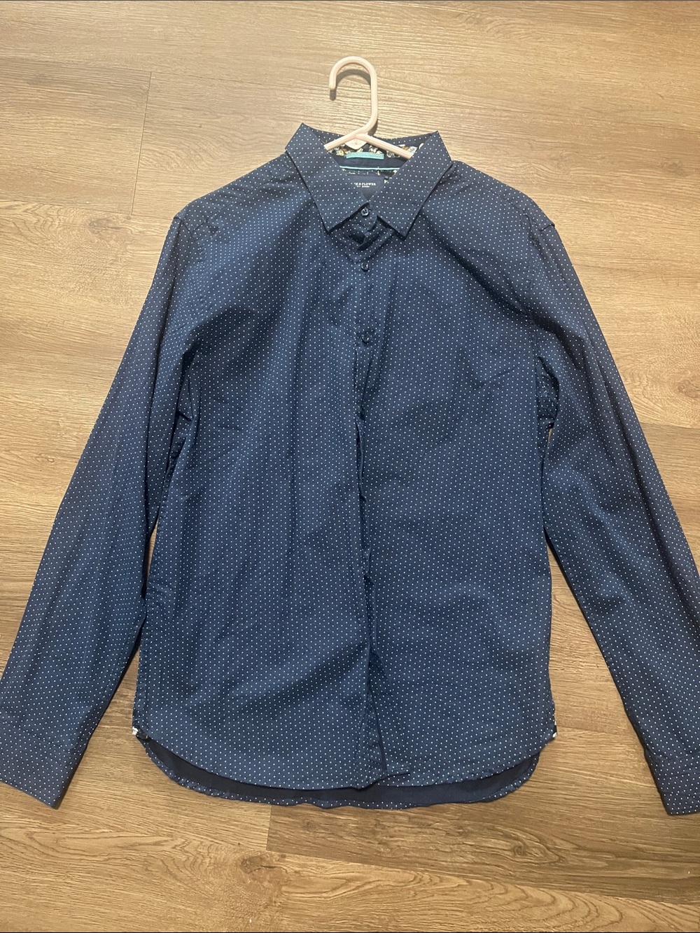 Denim & Flower -Ricky Singh Slim Fit Navy Dot Men's Button-Up Shirt
